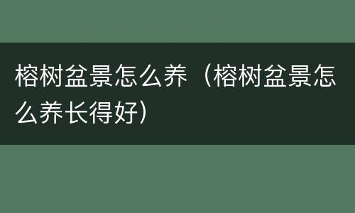 榕树盆景怎么养（榕树盆景怎么养长得好）