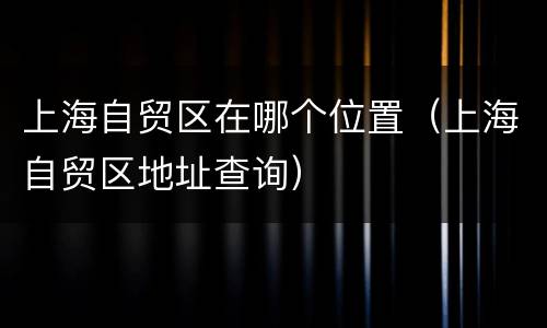 上海自贸区在哪个位置（上海自贸区地址查询）