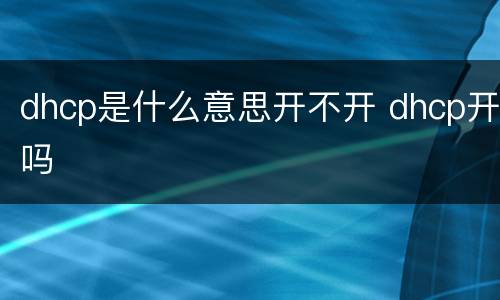 dhcp是什么意思开不开 dhcp开吗
