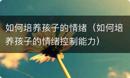 如何培养孩子的情绪（如何培养孩子的情绪控制能力）