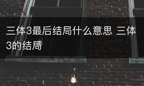 三体3最后结局什么意思 三体3的结局