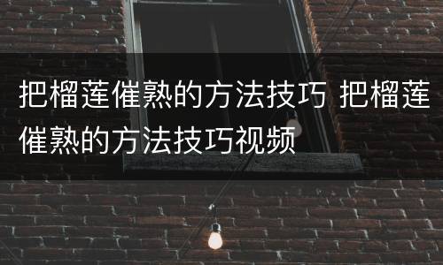 把榴莲催熟的方法技巧 把榴莲催熟的方法技巧视频