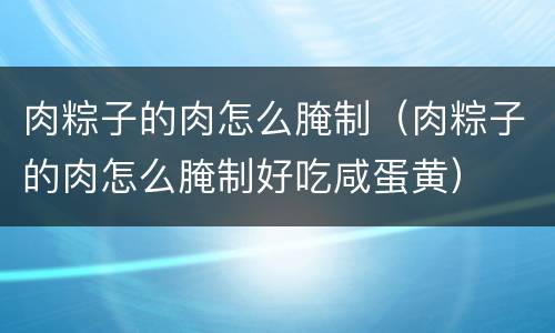肉粽子的肉怎么腌制（肉粽子的肉怎么腌制好吃咸蛋黄）