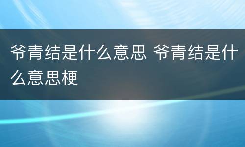 爷青结是什么意思 爷青结是什么意思梗