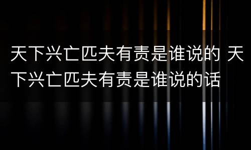 天下兴亡匹夫有责是谁说的 天下兴亡匹夫有责是谁说的话