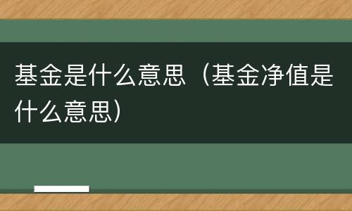基金是什么意思（基金净值是什么意思）