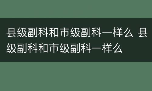 县级副科和市级副科一样么 县级副科和市级副科一样么