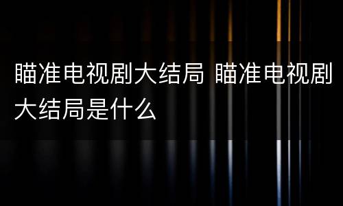 瞄准电视剧大结局 瞄准电视剧大结局是什么