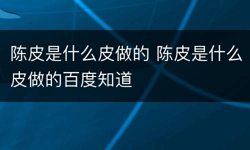 陈皮是什么皮做的 陈皮是什么皮做的百度知道