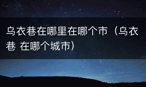 乌衣巷在哪里在哪个市（乌衣巷 在哪个城市）
