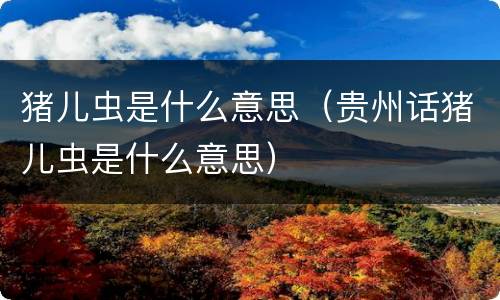 猪儿虫是什么意思（贵州话猪儿虫是什么意思）