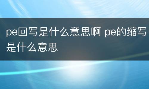 pe回写是什么意思啊 pe的缩写是什么意思