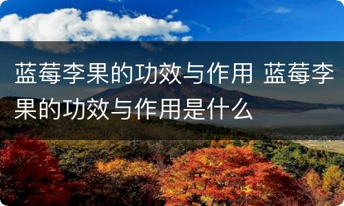 蓝莓李果的功效与作用 蓝莓李果的功效与作用是什么