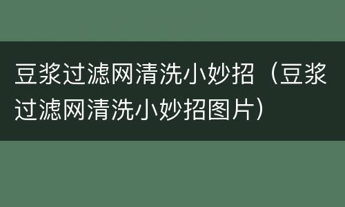 豆浆过滤网清洗小妙招（豆浆过滤网清洗小妙招图片）