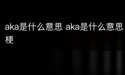aka是什么意思 aka是什么意思梗