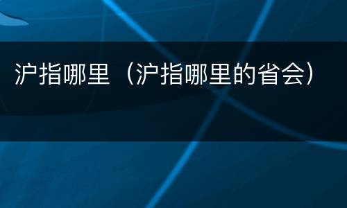 沪指哪里（沪指哪里的省会）