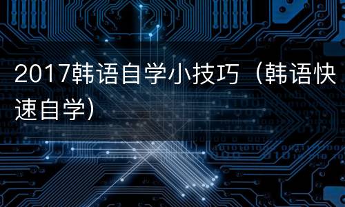 2017韩语自学小技巧（韩语快速自学）