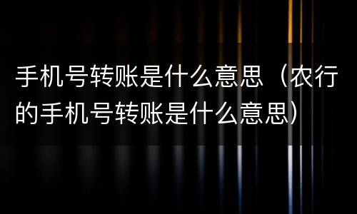 手机号转账是什么意思（农行的手机号转账是什么意思）