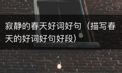 寂静的春天好词好句（描写春天的好词好句好段）