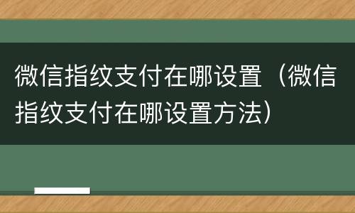 微信指纹支付在哪设置（微信指纹支付在哪设置方法）