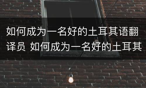 如何成为一名好的土耳其语翻译员 如何成为一名好的土耳其语翻译员英语