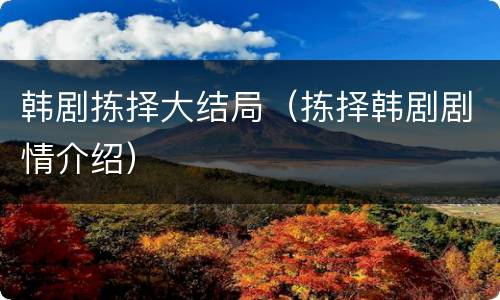 韩剧拣择大结局（拣择韩剧剧情介绍）