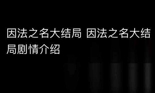 因法之名大结局 因法之名大结局剧情介绍