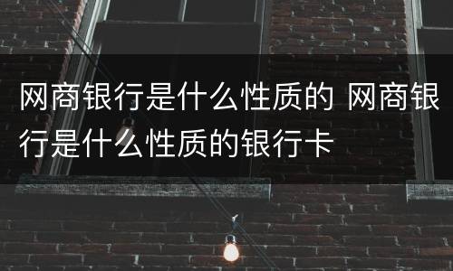 网商银行是什么性质的 网商银行是什么性质的银行卡