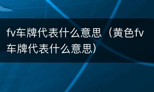 fv车牌代表什么意思（黄色fv车牌代表什么意思）