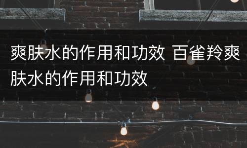 爽肤水的作用和功效 百雀羚爽肤水的作用和功效
