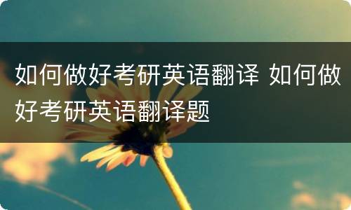 如何做好考研英语翻译 如何做好考研英语翻译题