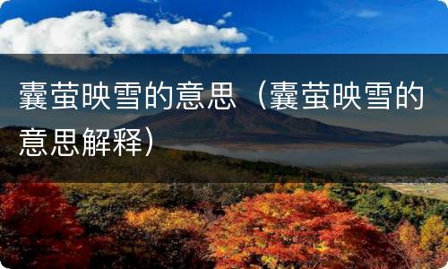 囊萤映雪的意思（囊萤映雪的意思解释）