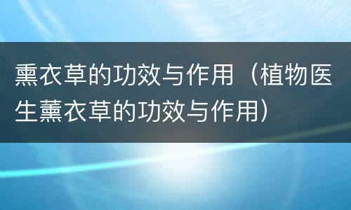 熏衣草的功效与作用（植物医生薰衣草的功效与作用）