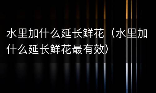 水里加什么延长鲜花（水里加什么延长鲜花最有效）