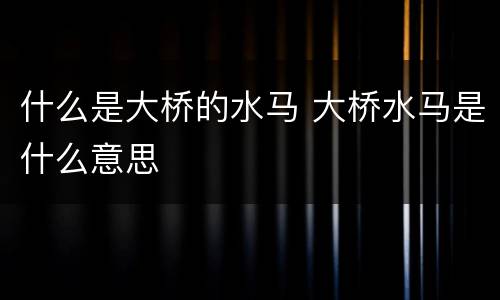 什么是大桥的水马 大桥水马是什么意思