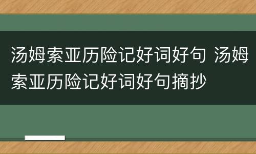 汤姆索亚历险记好词好句 汤姆索亚历险记好词好句摘抄