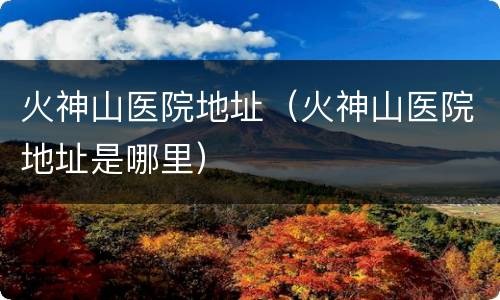 火神山医院地址（火神山医院地址是哪里）