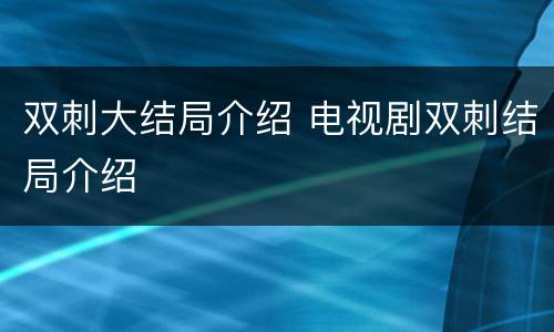 双刺大结局介绍 电视剧双刺结局介绍