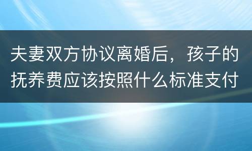 夫妻双方协议离婚后，孩子的抚养费应该按照什么标准支付