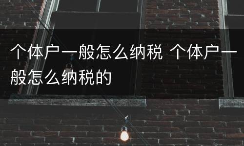 个体户一般怎么纳税 个体户一般怎么纳税的
