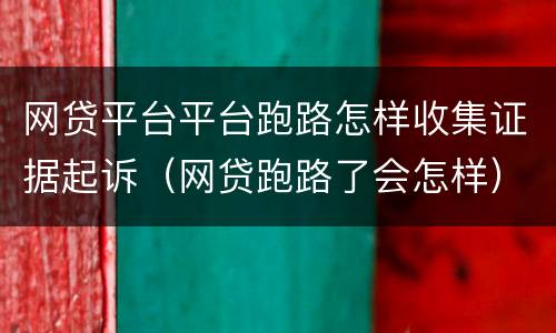 网贷平台平台跑路怎样收集证据起诉（网贷跑路了会怎样）