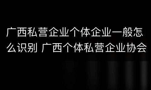 广西私营企业个体企业一般怎么识别 广西个体私营企业协会