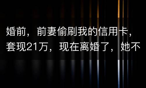 婚前，前妻偷刷我的信用卡，套现21万，现在离婚了，她不愿意还这个钱，我能起诉吗