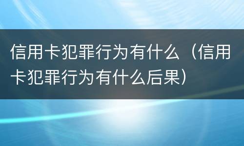 信用卡犯罪行为有什么（信用卡犯罪行为有什么后果）