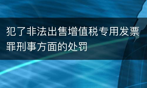 犯了非法出售增值税专用发票罪刑事方面的处罚
