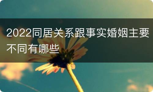 2022同居关系跟事实婚姻主要不同有哪些
