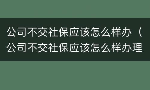 公司不交社保应该怎么样办（公司不交社保应该怎么样办理）