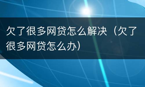 欠了很多网贷怎么解决（欠了很多网贷怎么办）