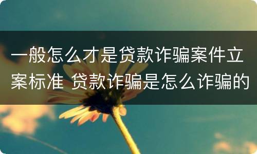 一般怎么才是贷款诈骗案件立案标准 贷款诈骗是怎么诈骗的