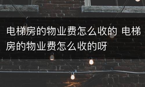 电梯房的物业费怎么收的 电梯房的物业费怎么收的呀
